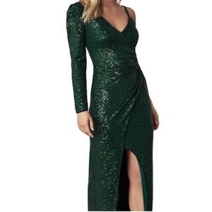 BCBG One Shoulder Sparkly Gown